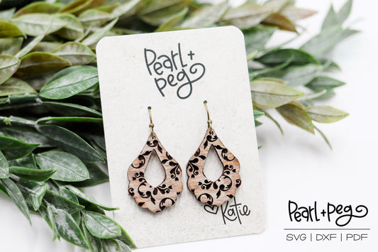 Scalloped Damask Drop Laser Earring Digital Download-Feb2025