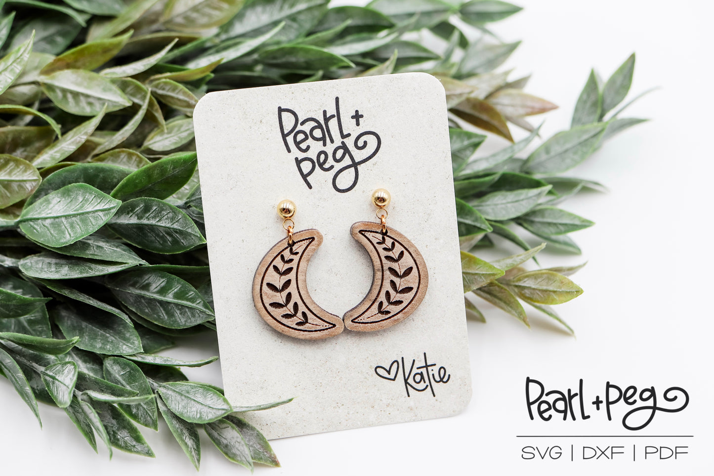 Petite Moon Leaf Laser Engraved Earrings Digital Download