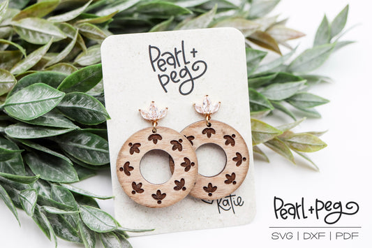 Bordered Simple Floral Hoop Laser Engraved Earrings Digital Download