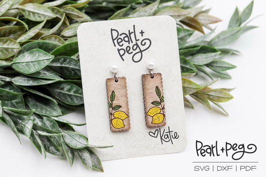 Petite Lemon Scalloped Bar Laser Engraved Earrings Digital Download