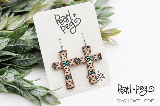 Southwest Aztec Cross Laser Engraved Earrings Digital Download