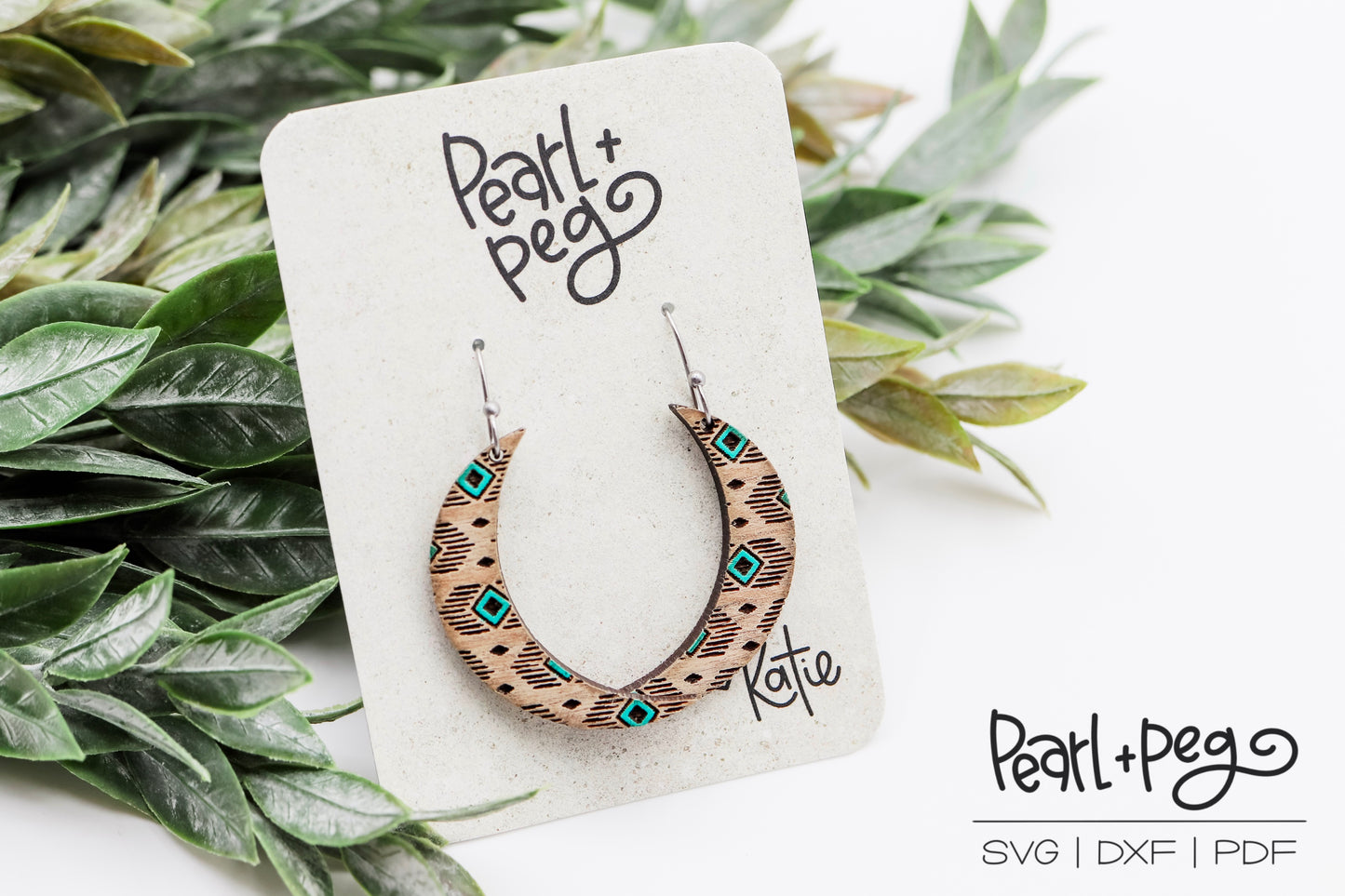 Aztec Thin Moon Laser Engraved Earrings Digital Download