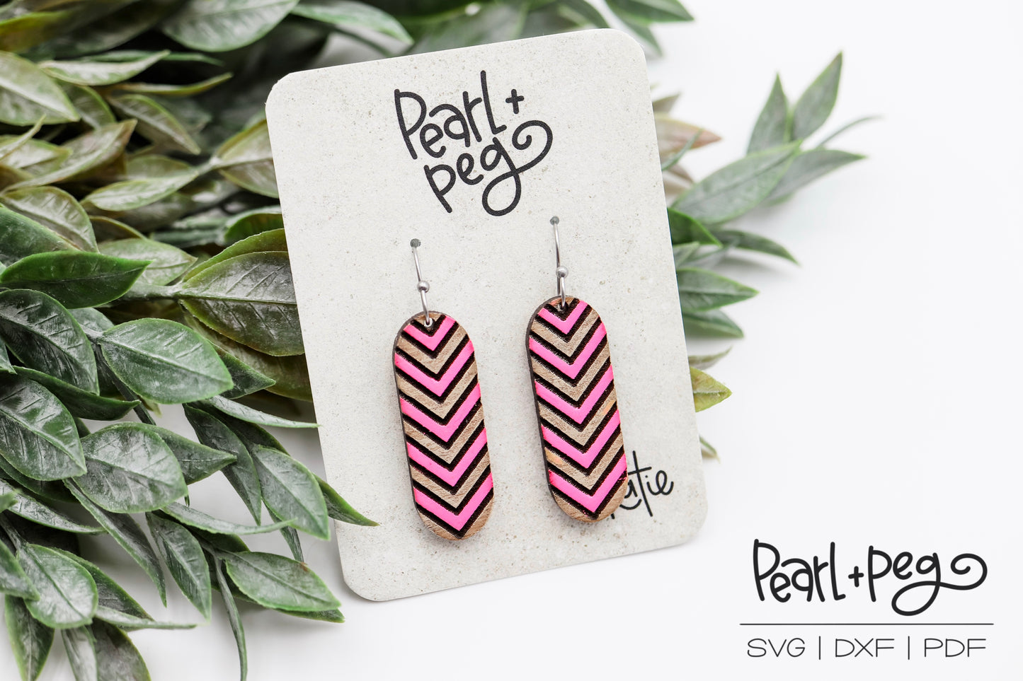 Herringbone Oval Bar Laser Engraved Earrings Digital Download