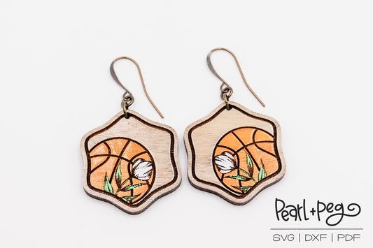 Floral Basketball Laser Engraved Earrings Digital Download