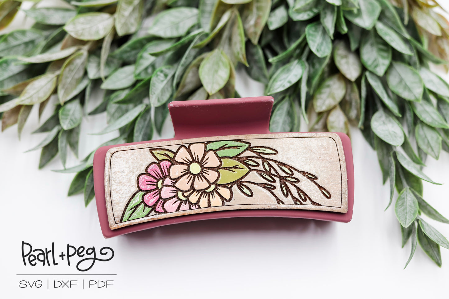 Floral Spray Hair Clip Laser Engraved Digital Download Released