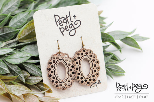 Scalloped Dot Western Oval Laser Engraved Earrings Digital Download Released