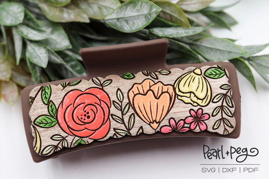 Various Floral Burst Hair Clip Laser Engraved Digital Download Released