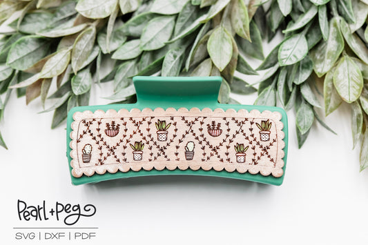 Scalloped Vine Plants Laser Engraved Hair Clip File