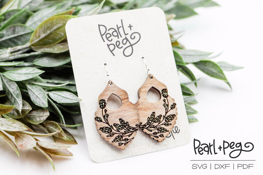 Cascading Branch Scalloped Hoop Laser Engraved Earrings Digital Download