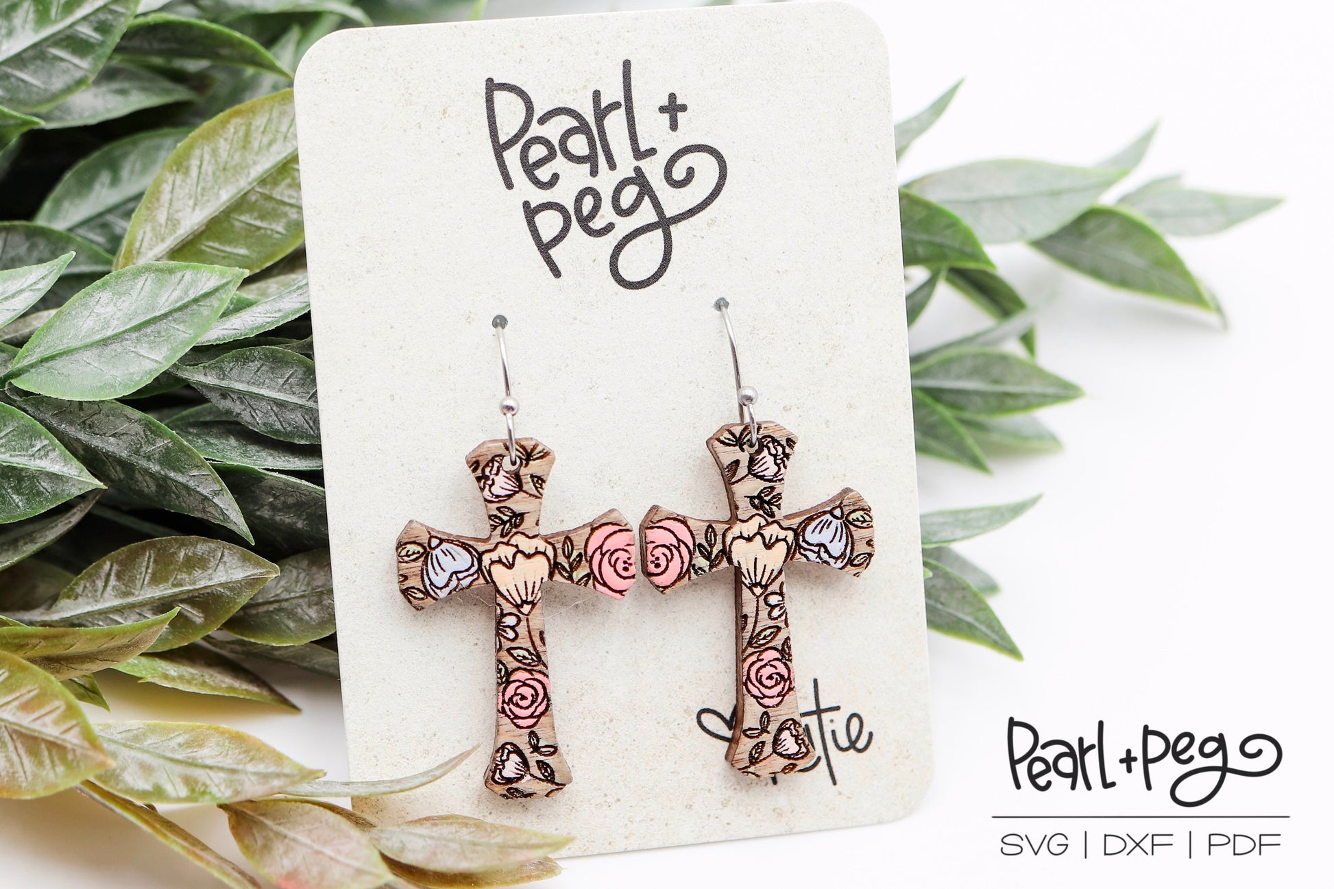 Floral Cross Shape Laser Engraved Earrings Digital Download