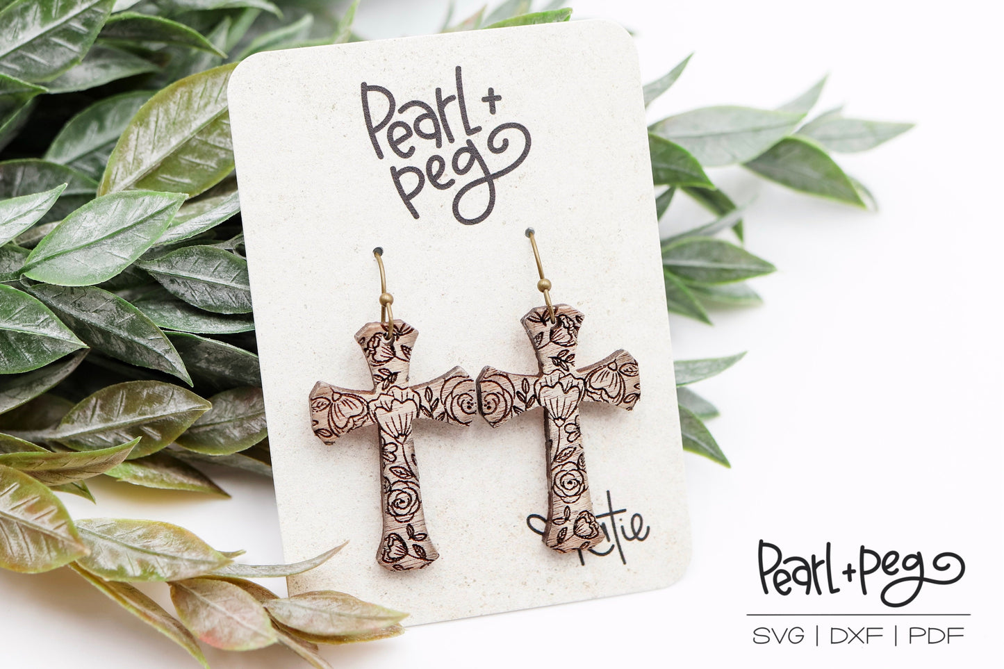 Floral Cross Shape Laser Engraved Earrings Digital Download