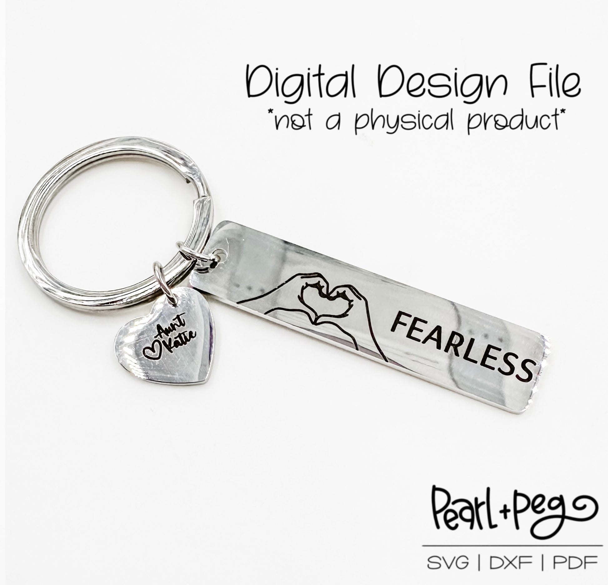 Fearless Bar Keychain with Heart Metal Blank Jewelry Engraving Digital Download File