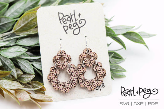 Delicate Pattern Scalloped 2 Part Laser Engraved Earrings Digital Download