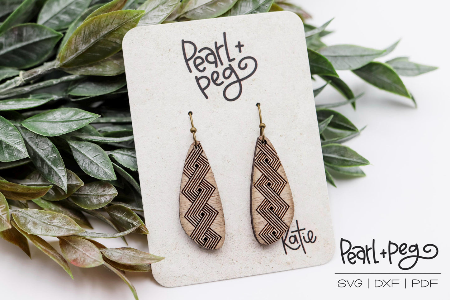 Zig Zag Long Drop Laser Engraved Earrings Digital Download