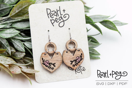 Rose Spray 2 Part Hoop Laser Engraved Earrings Digital Download