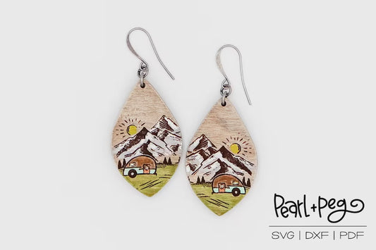 Camper Mountain Drop Laser Engraved Earrings Digital Download