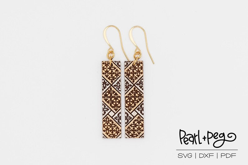 Turkish Tile Bar Laser Engraved Earrings Digital Download