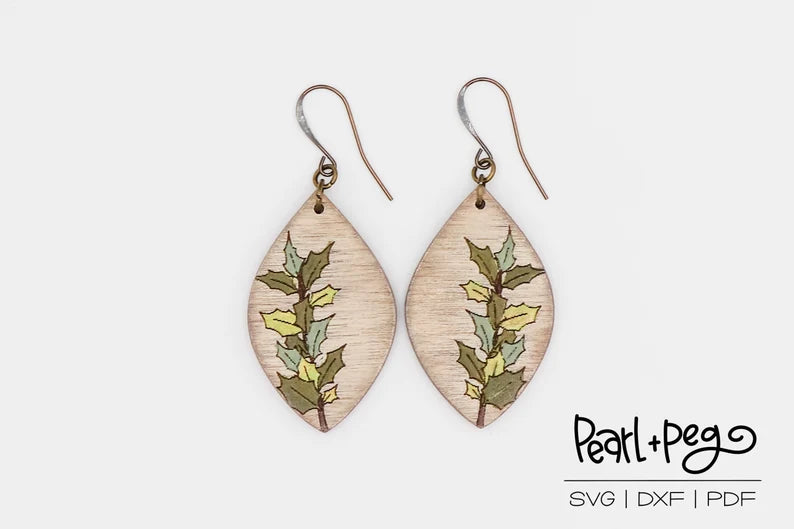 Mistletoe Sprout Laser Engraved Earrings Digital Download