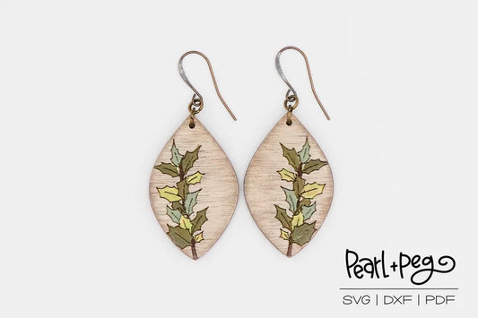 Mistletoe Sprout Laser Engraved Earrings Digital Download