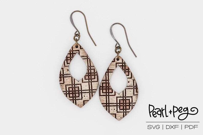 Distressed Checkered Hoop Laser Engraved Earrings Digital Download