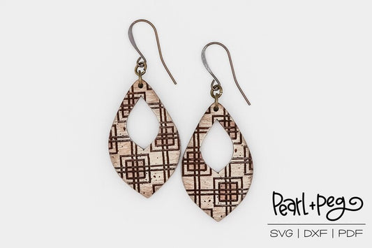 Distressed Checkered Hoop Laser Engraved Earrings Digital Download