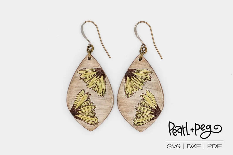 Flower Bud Sprout Laser Engraved Earrings Digital Download