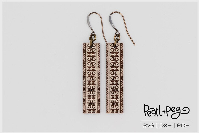 Nordic Pattern Bar Laser Engraved Earrings Digital Download