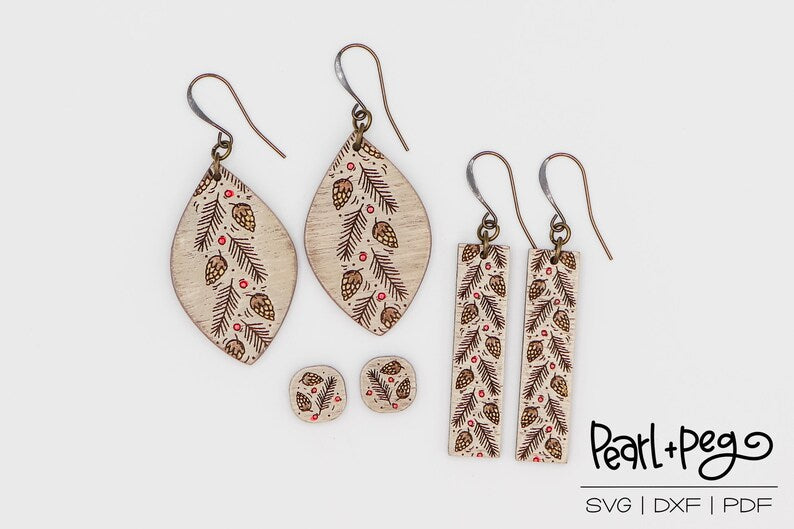 Acorn Pine Tri Set Laser Engraved Earrings Digital Download