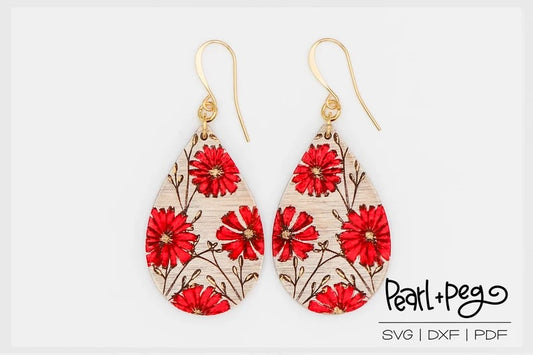 Christmas Poppies Laser Engraved Earrings Digital Download