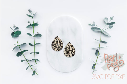 Floral Leaves Medium Teardrop Laser Engraved Earring Digital Download