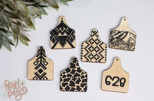 Southwestern Style Cow Tag Shaped Laser Engraved Earring Digital Download