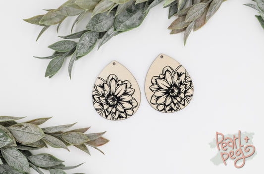 Full Bloom Floral Drop Laser Engraved Earring Digital Download
