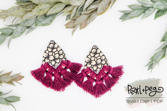 Hydrangea Macrame Laser Engraved Earrings Digital Download