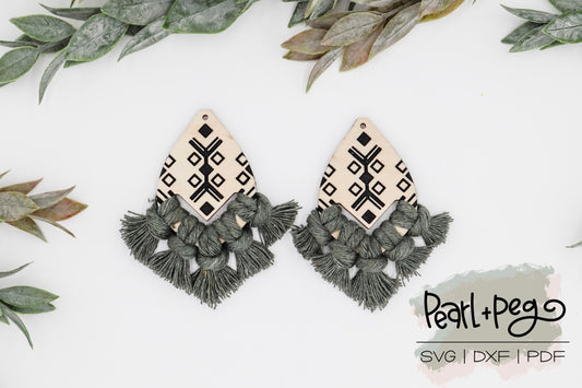 Tribal Solid Hollow Square Macrame Laser Engraved Earring Digital Download