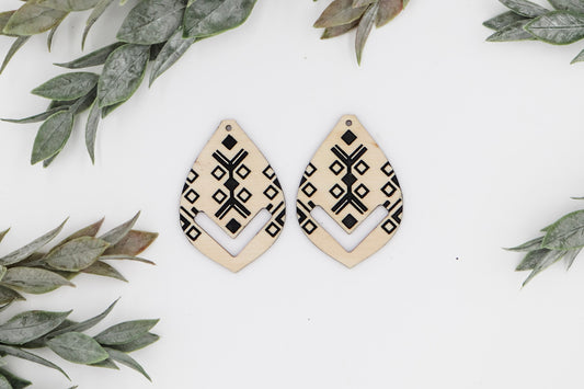 Tribal Solid Hollow Square Macrame Laser Engraved Earring Digital Download