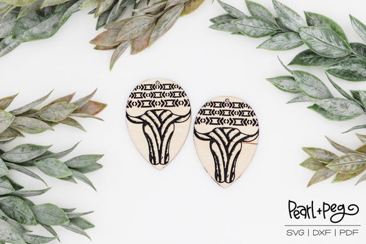 Bull Horn Drop Laser Engraved Earring Digital Download