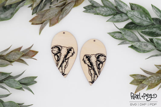 Elephant Drop Laser Engraved Earrings Digital Download