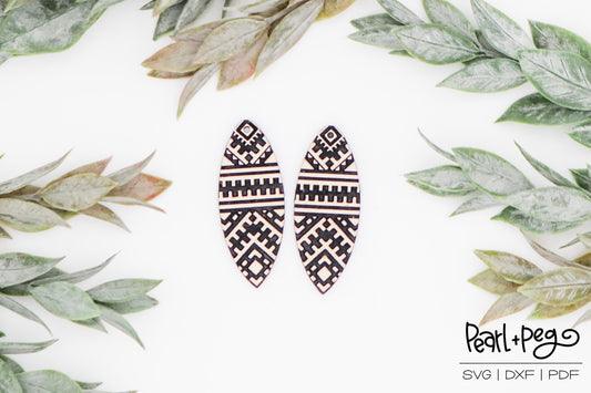 Ethnic Aztec Slim Drop Laser Engraved Earring Digital Download