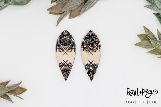 Oriental Upside Drop Laser Engraved Earrings Digital Download