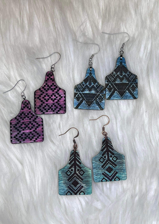 Southwestern Style Cow Tag Shaped Laser Engraved Earring Digital Download