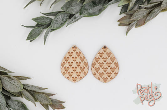 Quilted Distressed Hearts Laser Engraved Earrings Digital Download