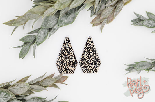 Floral Gem Drop Laser Engraved Earrings Digital Download