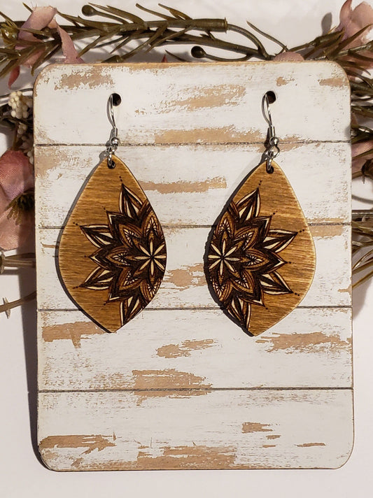 Mandala Pointed Drop Laser Engraved Earrings Digital Download