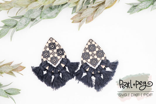 Square Quad Macrame Laser Engraved Earrings Digital Download