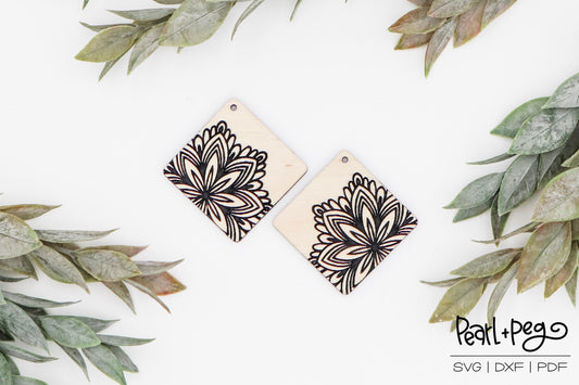 Modern Mandala Diamond Laser Engraved Earrings Digital Download
