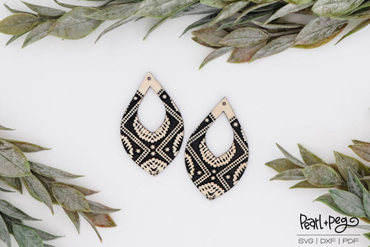 Western Styled Pattern Hoop Laser Engraved Earrings Digital Download