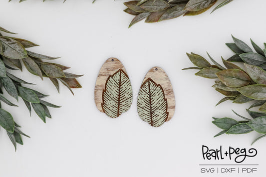 Standing Leaf Drip Laser Engraved Earrings Digital Download