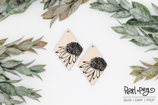 Daisy Diamond Laser Engraved Earrings Digital Download