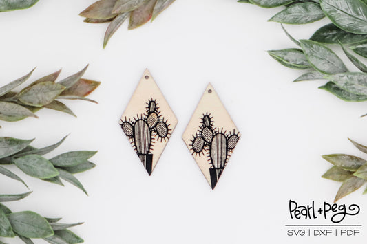 Diamond Cactus Laser Engraved Earring Digital Download