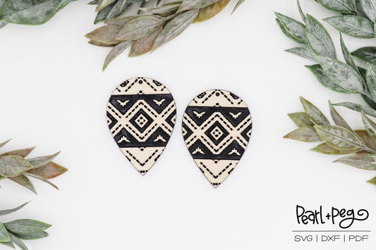 Aztec Banner Teardrop Laser Engraved Earrings Digital Download